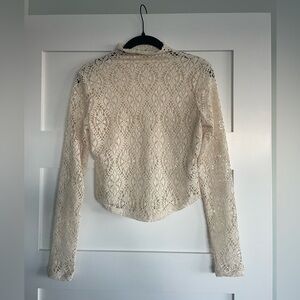 Free People Cream Crochet Lace Mock Neck Top